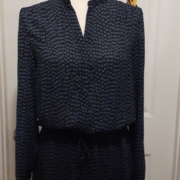 Navy Blue w/Light Blue Pattern-Light & Flowy Dress - Picture 2 of 5